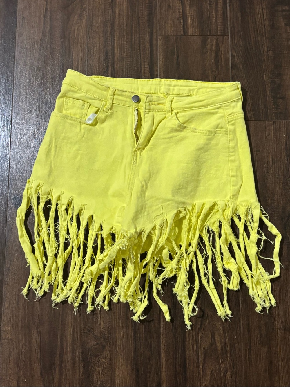 Yellow Fringe Denim Mini Skirt